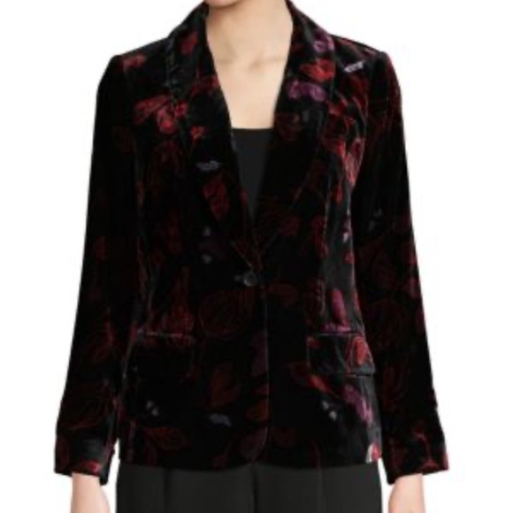 Diane Von Furstenberg Red and Black Floral Velvet Blazer Mikki - Picture 1 of 10